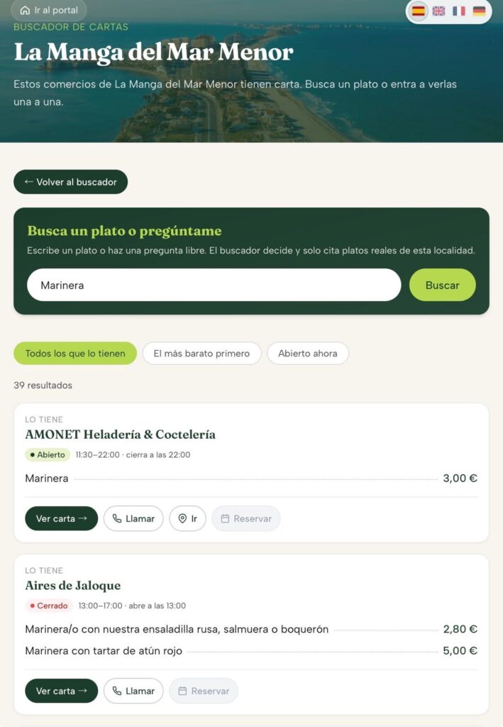 Resultados del buscador de Tu Localidad para "marinera" en La Manga con precios